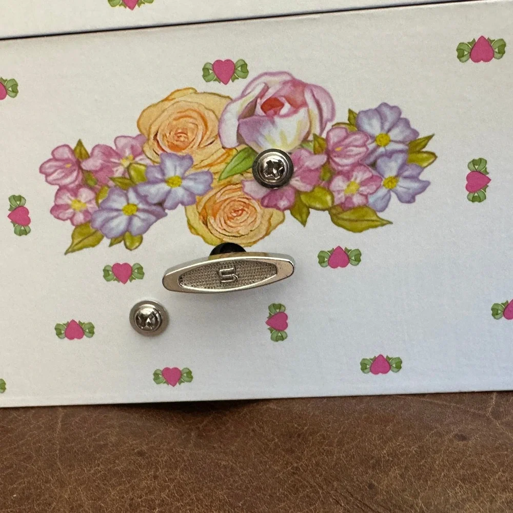 Ballerina Musical Jewelry Box White Pink Floral Vintage Style with Drawer Mirror